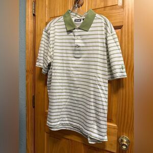 Ping size L green and cream striped polo